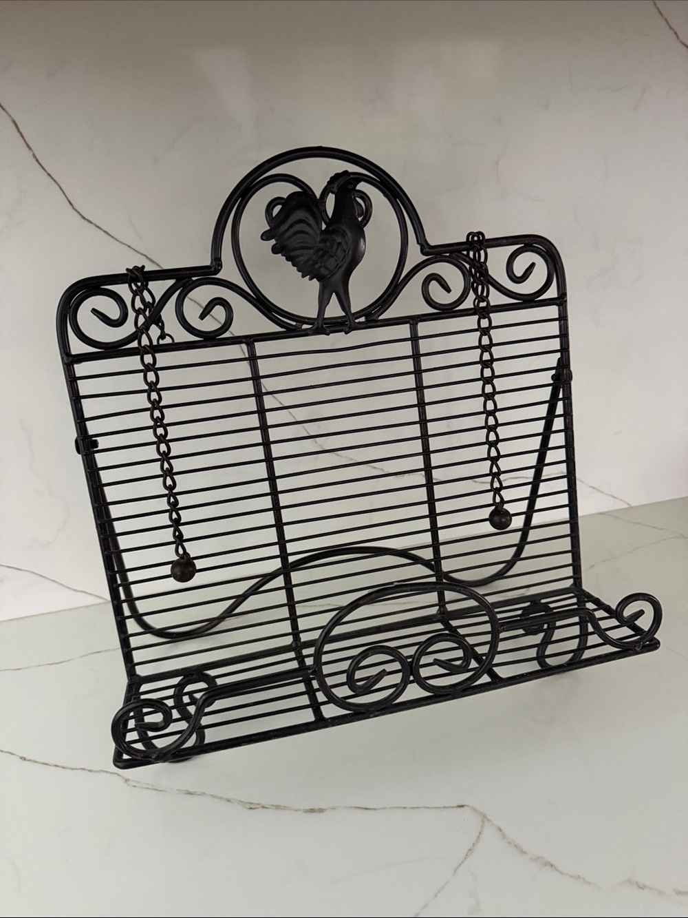 Vintage Rooster Metal Cookbook Stand - Decorative Kitchen Book Holder